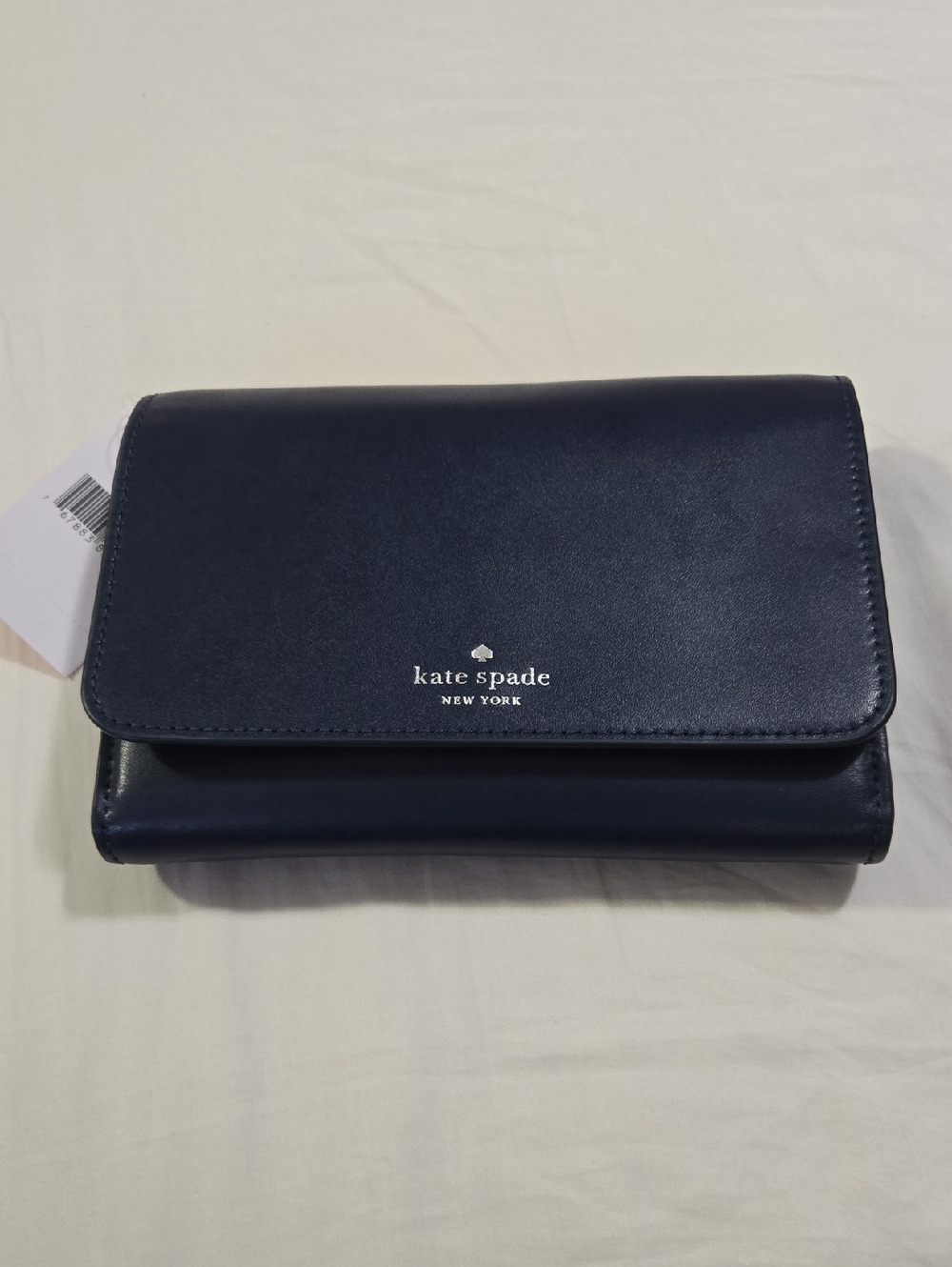 kate spade Navy Fold-Over Leather Wallet With Crossbody Strap